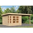 Karibu | Tuinhuis Kastorf 6 met Overkapping 2,6 en Achterwand 28 mm | Onbehandeld