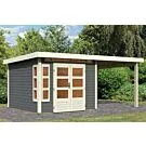 Karibu | Tuinhuis Kastorf 6 met Overkapping 2,6 en Achterwand 28 mm | Terragrijs