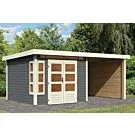 Karibu | Tuinhuis Kastorf 6 met Overkapping 2,6, Zij- en Achterwand 28 mm | Terragrijs