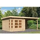 Karibu | Tuinhuis Kastorf 6 met Overkapping 3,2 en Achterwand 28 mm | Onbehandeld