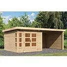 Karibu | Tuinhuis Kastorf 6 met Overkapping 3,2, Zij- en Achterwand 28 mm | Onbehandeld