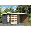 Karibu | Tuinhuis Kastorf 6 met Overkapping 3,2, Zij- en Achterwand 28 mm | Terragrijs
