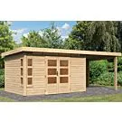 Karibu | Tuinhuis Kastorf 7 met Overkapping 2,6 en Achterwand 28 mm | Onbehandeld