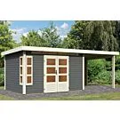 Karibu | Tuinhuis Kastorf 7 met Overkapping 2,6 en Achterwand 28 mm | Terragrijs