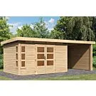 Karibu | Tuinhuis Kastorf 7 met Overkapping 2,6, Zij- en Achterwand 28 mm | Onbehandeld