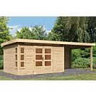 Karibu | Tuinhuis Kastorf 7 met Overkapping 3,2 en Achterwand 28 mm | Onbehandeld
