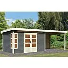 Karibu | Tuinhuis Kastorf 7 met Overkapping 3,2 en Achterwand 28 mm | Terragrijs