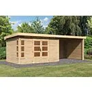 Karibu | Tuinhuis Kastorf 7 met Overkapping 3,2, Zij- en Achterwand 28 mm | Onbehandeld