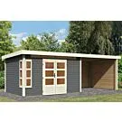 Karibu | Tuinhuis Kastorf 7 met Overkapping 3,2, Zij- en Achterwand 28 mm | Terragrijs