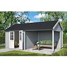 Outdoor Life Products | Tuinhuis met Overkapping Fraya 570 x 275 | Gecoat | Platinum Grey-Wit