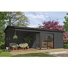 Outdoor Life Products | Tuinhuis Olivia 385 x 295 met Aanbouw | Gecoat | Carbon Grey