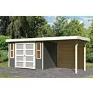 Karibu | Tuinhuis Mühlendorf 4 met Overkapping 2,4 en Achterwand | Terragrijs