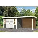 Karibu | Tuinhuis Mühlendorf 4 met Overkapping 2,8 en Achterwand | Terragrijs