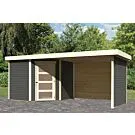 Woodfeeling | Tuinhuis Schwandorf 5 met Overkapping 2,8, Zij en Achterwand | Terragrijs
