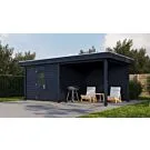 Lugarde Select Modern | Tuinhuis Nunspeet met Veranda Rechts 300 + 300 x 300 | Zwart Geolied