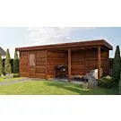 Lugarde Select Modern | Tuinhuis Lelystad met Veranda Rechts 300 + 400 x 300 | Bruin Geolied