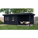 Lugarde Select Modern | Tuinhuis Emmen met Veranda Rechts 388 + 300 x 300 | Zwart Geolied