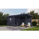 Lugarde Select Modern | Tuinhuis Vught met Veranda Rechts 250 + 300 x 250 | Zwart Geolied