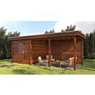 Lugarde Select Modern tuinhuis met overkapping Dordrecht 250x250cm + 400cm - Bruine olie