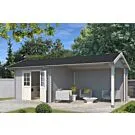 Outdoor Life Products | Tuinhuis met Overkapping Maribel 680 x 300 | Gecoat | Platinum Grey-Wit