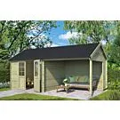 Outdoor Life Products | Tuinhuis met Overkapping Fraya 570 x 275 | Geïmpregneerd | Olijfgroen