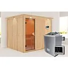 Karibu | Gobin Sauna met Dakkraag | Bronzeglas Deur | Biokachel 9 kW Externe Bediening