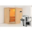 Karibu | Sauna Saja | Bronzeglas Deur | Biokachel 3,6 kW Externe Bediening