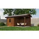 Lugarde Select | Tuinhuis Markelo met Overkapping Rechts 250 + 300 x 250 | Keteldruk Bruin