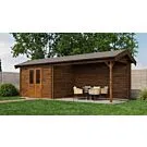 Lugarde Select | Tuinhuis Borne met Overkapping Rechts 300 + 400 x 250 | Keteldruk Bruin