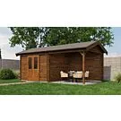 Lugarde Select Blokhut met overkapping Raalte 300x300cm + 300cm - Keteldruk Bruin