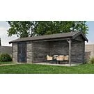 Lugarde Select Blokhut met overkapping Epe 300x300cm + 400cm - Keteldruk Grijs