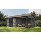 Lugarde Select Blokhut met overkapping Hattem 300x400cm + 300cm - Keteldruk Grijs