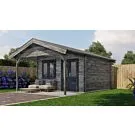 Lugarde Select Blokhut met overkapping Elburg 400x400cm + 200cm - Keteldruk Grijs