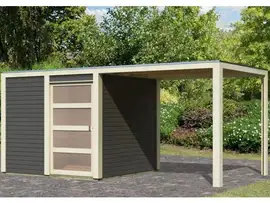 Karibu | Tuinhuis Qubic 1 met Overkapping | Terragrijs