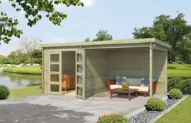 Outdoor Life Products | Tuinhuis met Overkapping Helena 472 x 230 | Geïmpregneerd | Olijfgroen