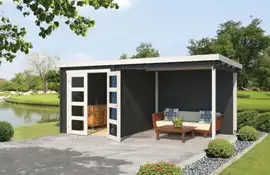 Outdoor Life Products | Tuinhuis met Overkapping Helena 472 x 230 | Gecoat | Carbon Grey-Wit