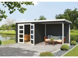 Outdoor Life Products | Tuinhuis met Overkapping Helena 472 x 230 | Gecoat | Carbon Grey-Wit