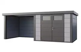 Telluria | Tuinhuis Classico 3024 met Overkapping Lounge Small | Links | Lichtgrijs