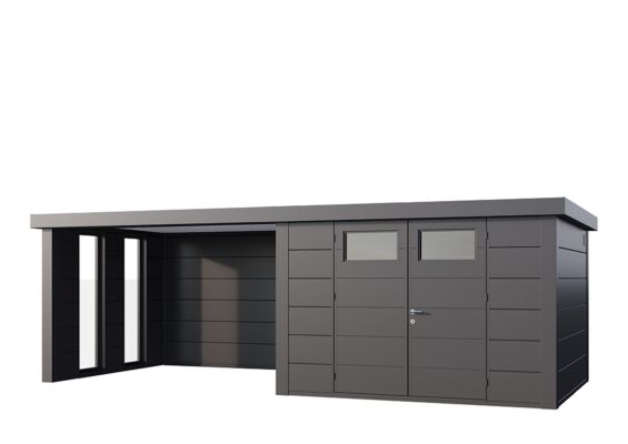 Telluria | Tuinhuis Classico 3030 met Overkapping Lounge Large met Ramen | Links | Antraciet