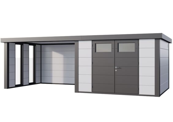 Telluria | Tuinhuis Classico 3030 met Overkapping Lounge Large met Ramen | Links | Wit-Antraciet