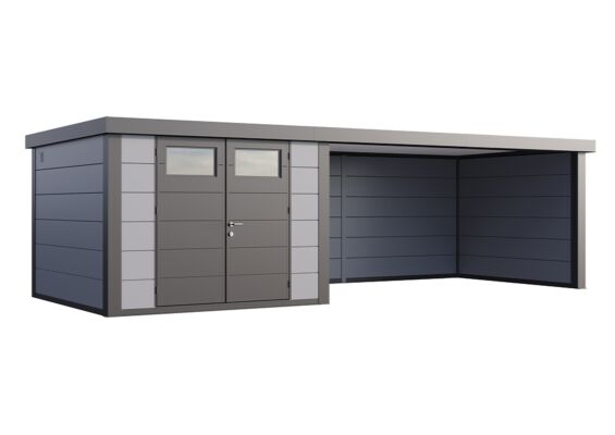 Telluria | Tuinhuis Classico 3030 met Overkapping Lounge XL | Rechts | Lichtgrijs