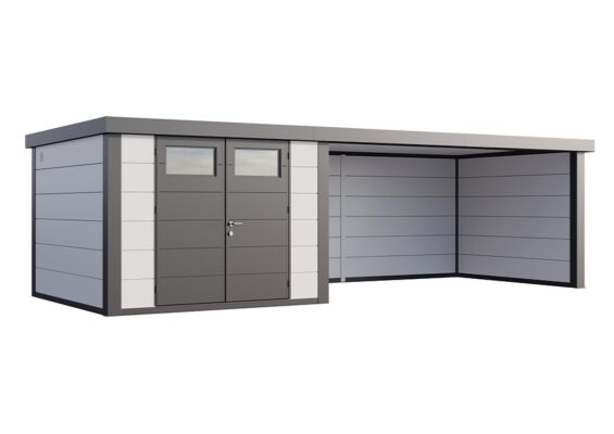 Telluria | Tuinhuis Classico 3030 met Overkapping Lounge XL | Rechts | Wit-Antraciet