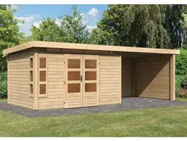 Karibu | Tuinhuis Kastorf 7 met Overkapping 3,2, Zij- en Achterwand 28 mm | Onbehandeld