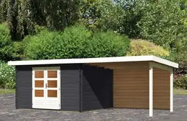 Woodfeeling | Tuinhuis Bastrup 7 met Overkapping 3,0 en Achterwand | Antraciet
