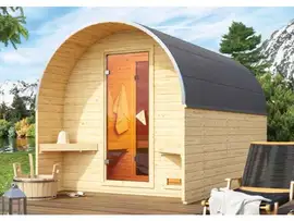 Karibu | Fasshaus 3 Barrelsauna | Biokachel 9 kW Externe Bediening