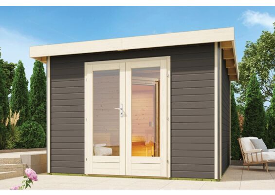 Karibu | Mainburg 1 Sauna Set B Terragrijs | Biokachel 9 kW Externe Bediening