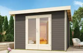 Karibu | Mainburg 1 Sauna Set B Terragrijs | Biokachel 9 kW Externe Bediening