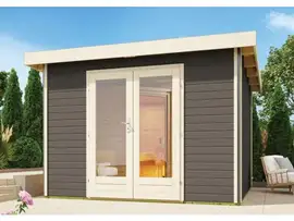 Karibu | Mainburg 1 Sauna Set B Terragrijs | Biokachel 9 kW Externe Bediening