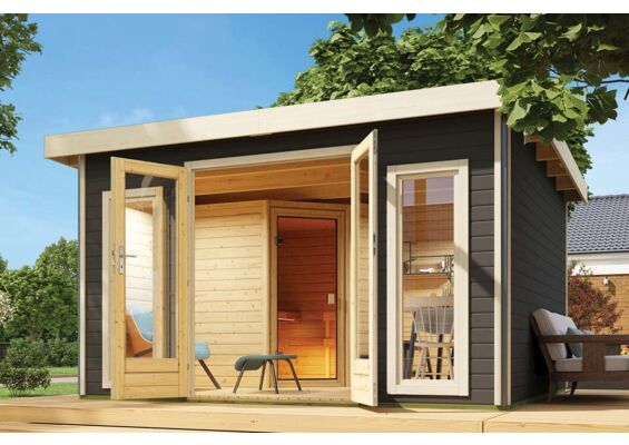 Karibu | Mainburg 3 Sauna Set B Terragrijs | Kachel 9 kW Externe Bediening