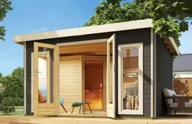 Karibu | Mainburg 3 Sauna Set B Terragrijs | Kachel 9 kW Externe Bediening